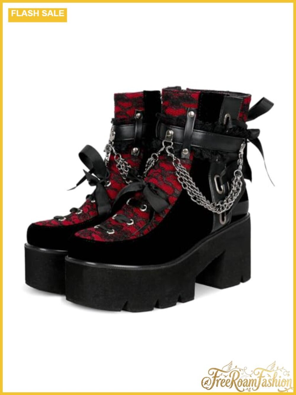 Parisuit Women's Victorian Lace Platform Goth Ankle Boots Punk Zip Combat